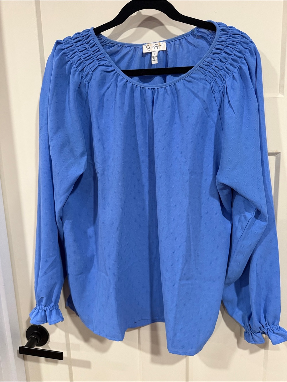 Jessica Simpson Royal Blue Smocked-Neck Blouse